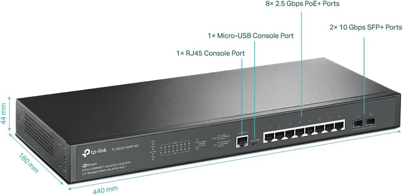 TP-Link Omada TL-SG3210XHP-M2 JetStream 8 Port 2.5G Base-T and 2 Port 10GE SFP L2+ Managed Switch With 8 Port PoE+ (240W)