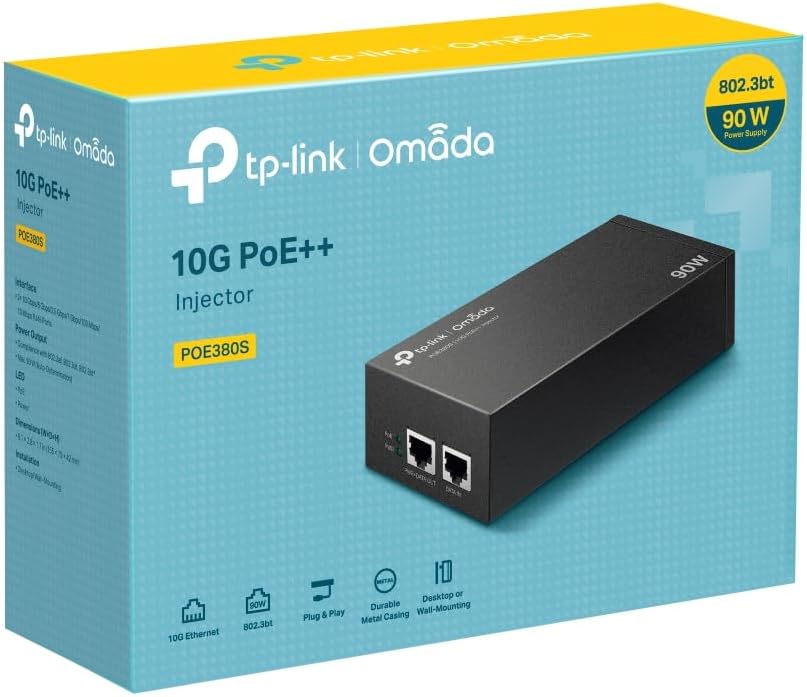 TP-Link TL-POE380S Omada PoE++ Injector Adapter with Plug & Play Easy