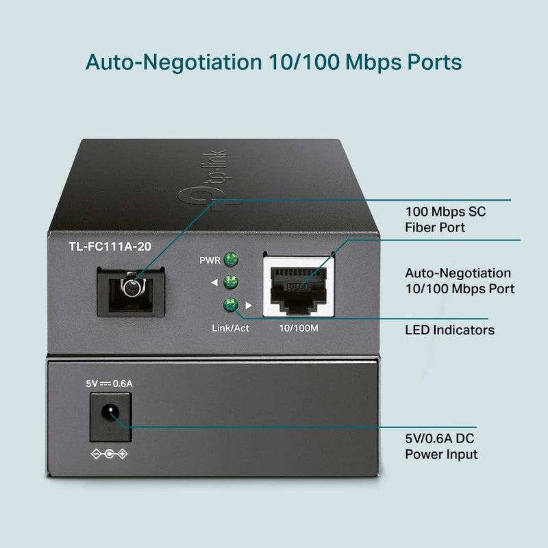 TP-Link TL-FC111A-20 10/100 Mbps RJ45 to 100 Mbps Single-mode SC WDM Bi-Directional Fiber Converter