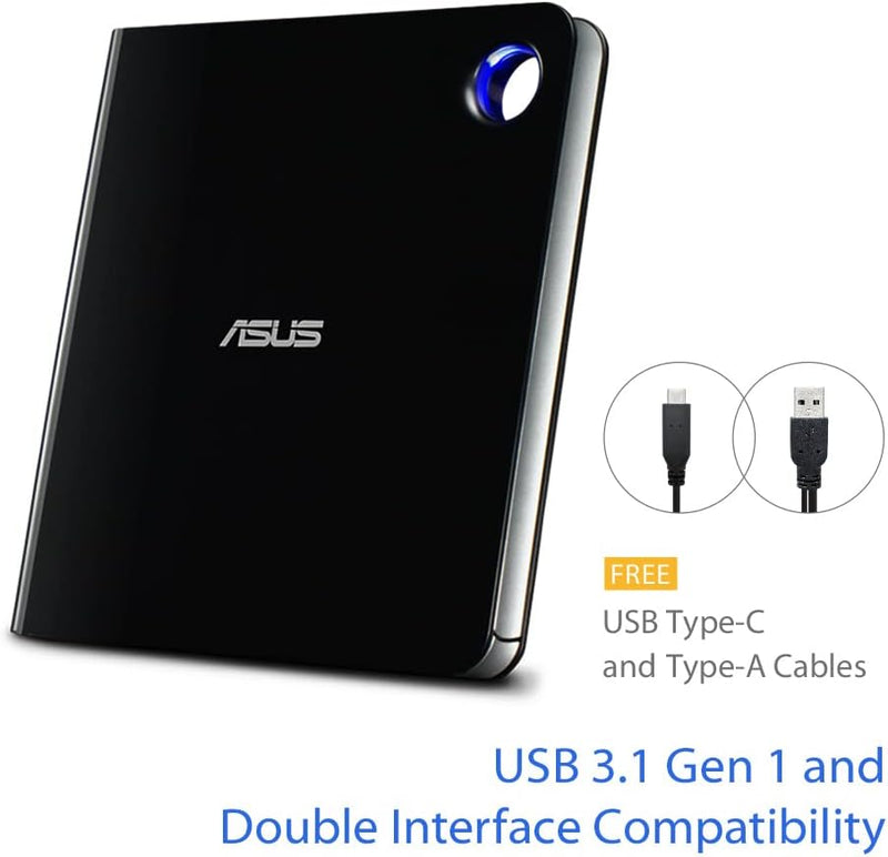 ASUS SBW-06D5H-U/BLACK Slim Portable Blu-ray Writer (USB Type-C and Type-A) 