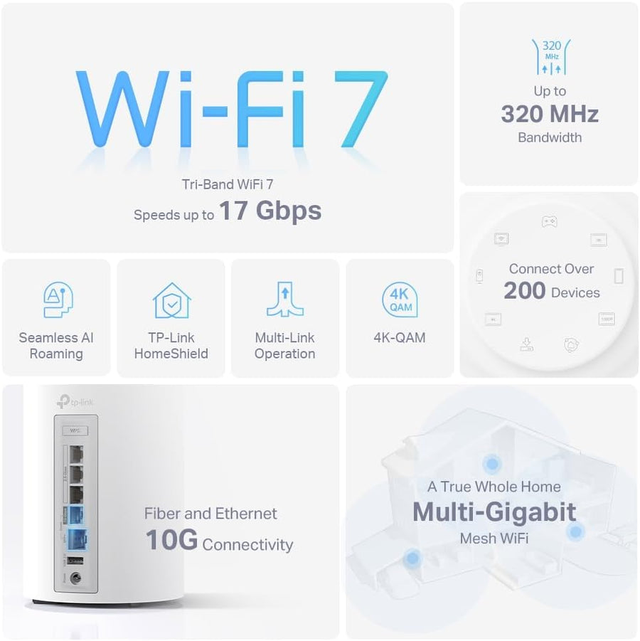 TP-Link Deco BE75 BE17000 Tri Band Whole Home Mesh WiFi 7 System (2-pa