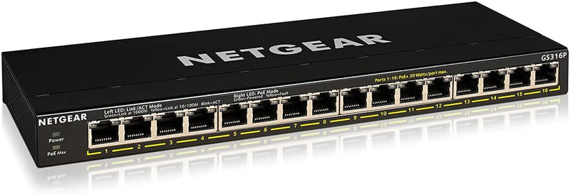 NETGEAR GS316P 16-Port Gigabit Ethernet Unmanaged PoE+ Switch with FlexPoE 115W