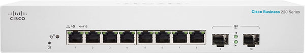 Cisco CBS220 8-Port Gigabit + 2-Port Gigabit SFP Uplink Smart Switch (CBS220-8T-E-2G-UK / NE-228TE2G) 