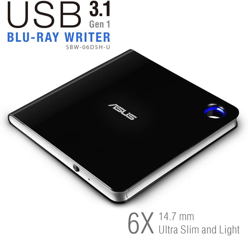 ASUS SBW-06D5H-U/BLACK Slim Portable Blu-ray Writer (USB Type-C and Type-A)