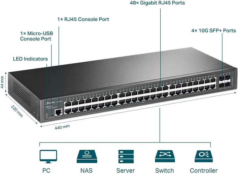 TP-Link TL-SG3452X JetStream 48 Port Gigabit L2+ Managed Switch With 4 10G SFP+ Slots