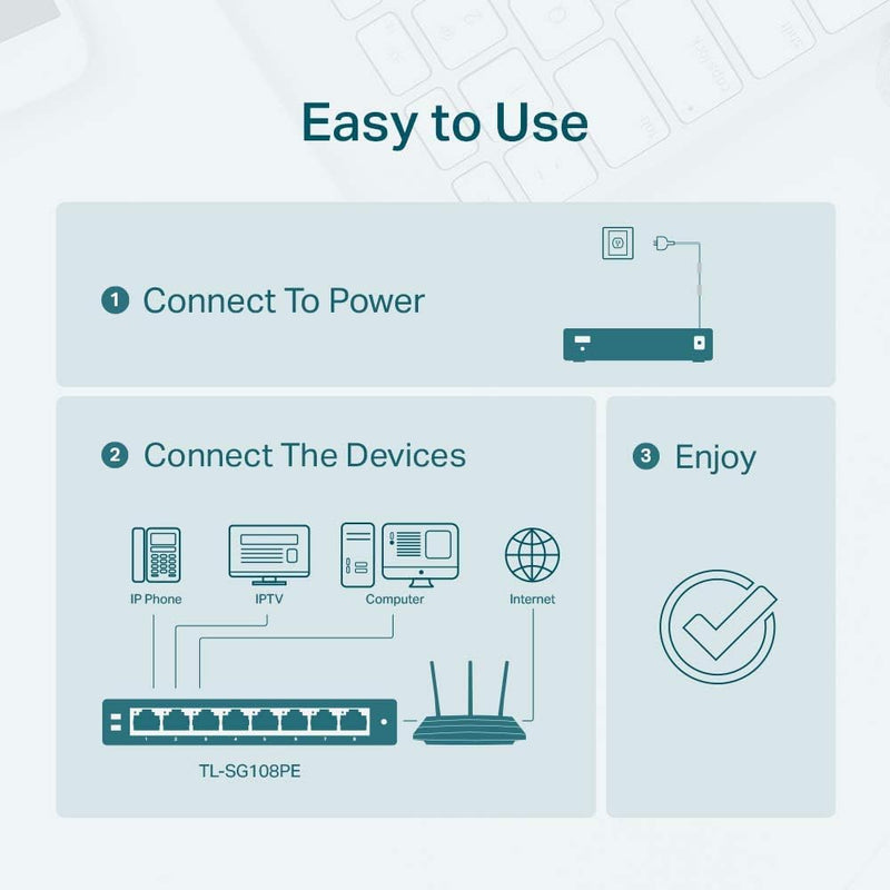 TP-Link TL-SG108PE 8 Ports Gigabit Easy Smart Switch with 4-Port PoE+ (57W)