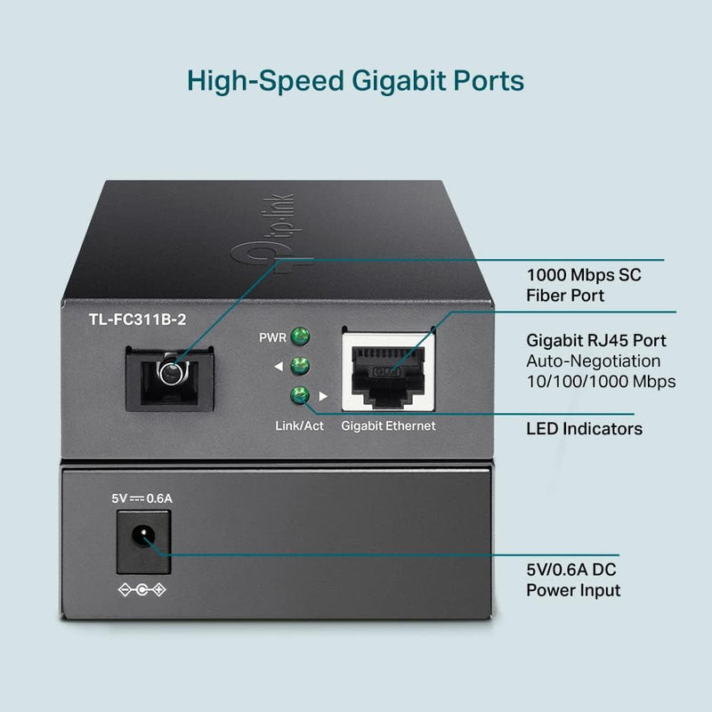 TP-Link TL-FC311B-2 10/100/1000 Mbps RJ45 to 1000 Mbps Single-mode SC WDM Bi-Directional Fiber Converter (TP-NE-FC311B-2)