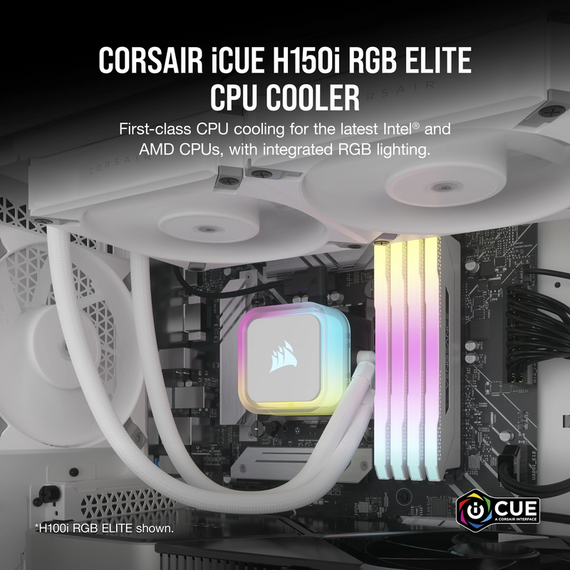 CORSAIR iCUE H150i RGB ELITE WHITE White 360mm Liquid CPU Cooler CW-9060079-WW