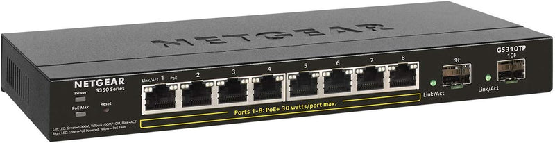 NETGEAR 8-Port Gigabit Ethernet PoE+ Smart Managed Pro Switch with 2 SFP Ports (GS310TP)