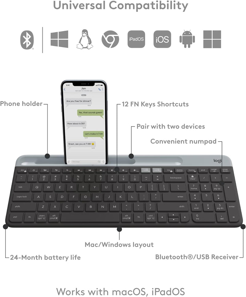 Logitech K580 Slim Multi-Device Wireless Keyboard (English Version) - Graphite 石墨灰色 920-009210 原裝行貨