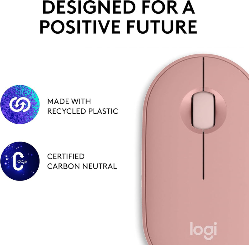 Logitech Pebble Mouse 2 M350s Slim Bluetooth Wireless Mouse Slim Silent Wireless Bluetooth Mouse - Rose Pink Rose Pink 910-006987 Original licensed product