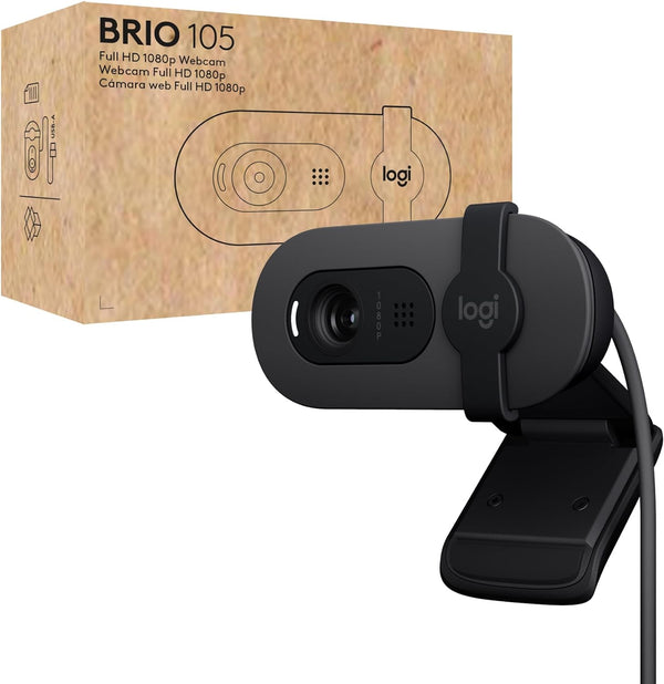 Logitech BRIO 105 FHD UC Webcam Business Network Camera - Graphite Graphite Gray 960-001590 Hong Kong Licensed 