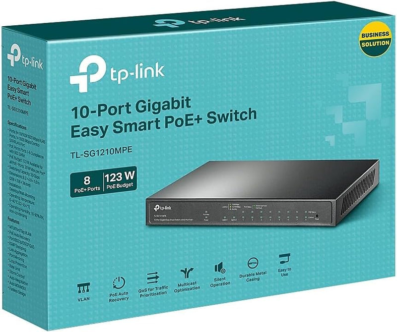 TP-Link Omada TL-SG1210MPE 10 Port Gigabit Easy Smart Switch with 8 Port PoE+ (123W)