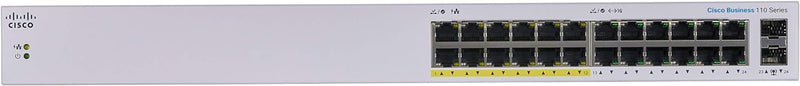 Cisco Business CBS110 24-Port Gigabit (12-Port with PoE, total 100W) + 2-Port Gigabit SFP Uplink (with Network Interface Combo) Unmanaged Switch (CBS110-24PP-UK / NE-11024PP)