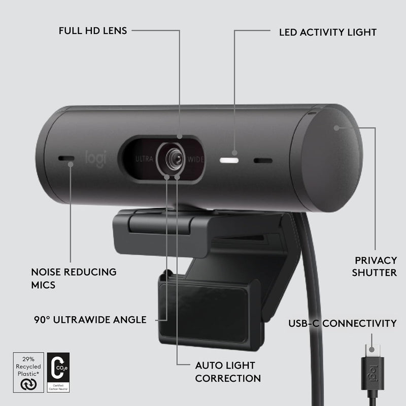 Logitech Brio 500 Full HD 1080p 網路攝影機 - Graphite 石墨灰色