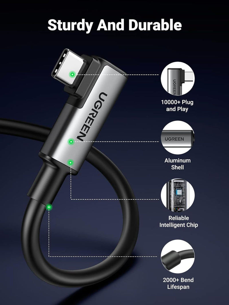 UGREEN Right Angle USB-C TO USB-C VR Link Cable 5m-BLACK(Quest 2/3 兼容)(UG-US551-90629)