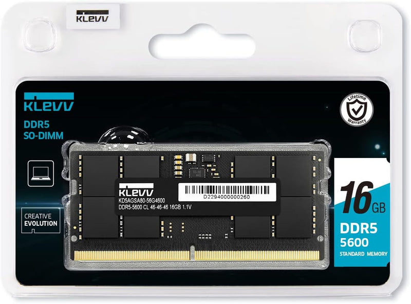 KLEVV DDR5 SODIMM 16GB DDR5 5600MHz A-DIE SODIMM Notebook Memory SK Hynix Chip SO16-KD5AGSA80-56G460A