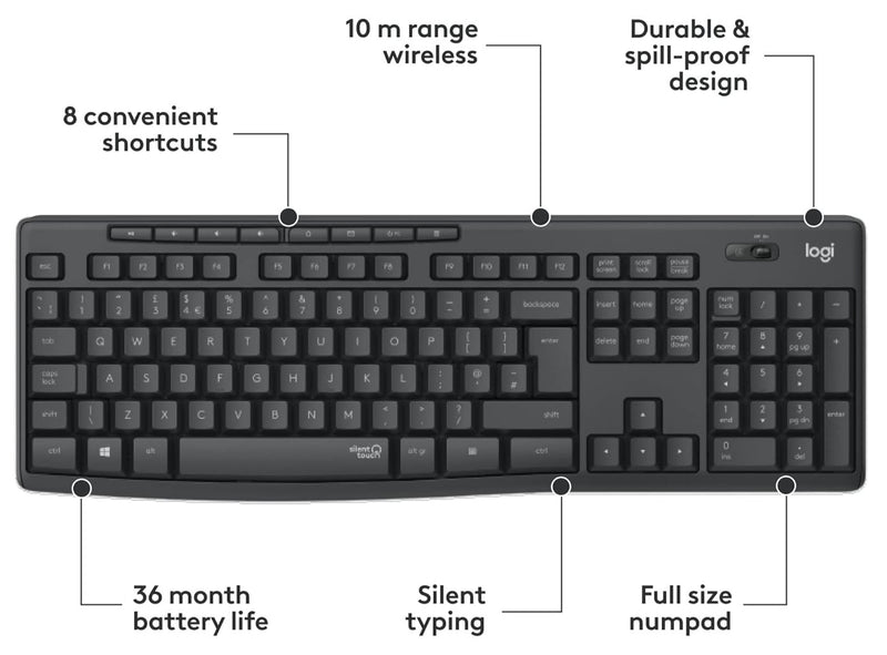 Logitech MK295 SILENT Silent Wireless Keyboard and Mouse Combo 