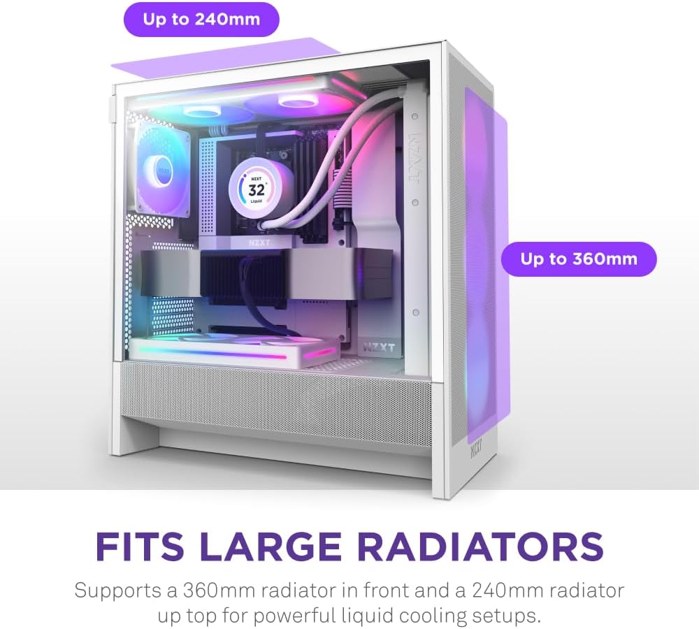 NZXT H5 FLOW RGB (2024) White 白色Tempered Glass ATX Airflow