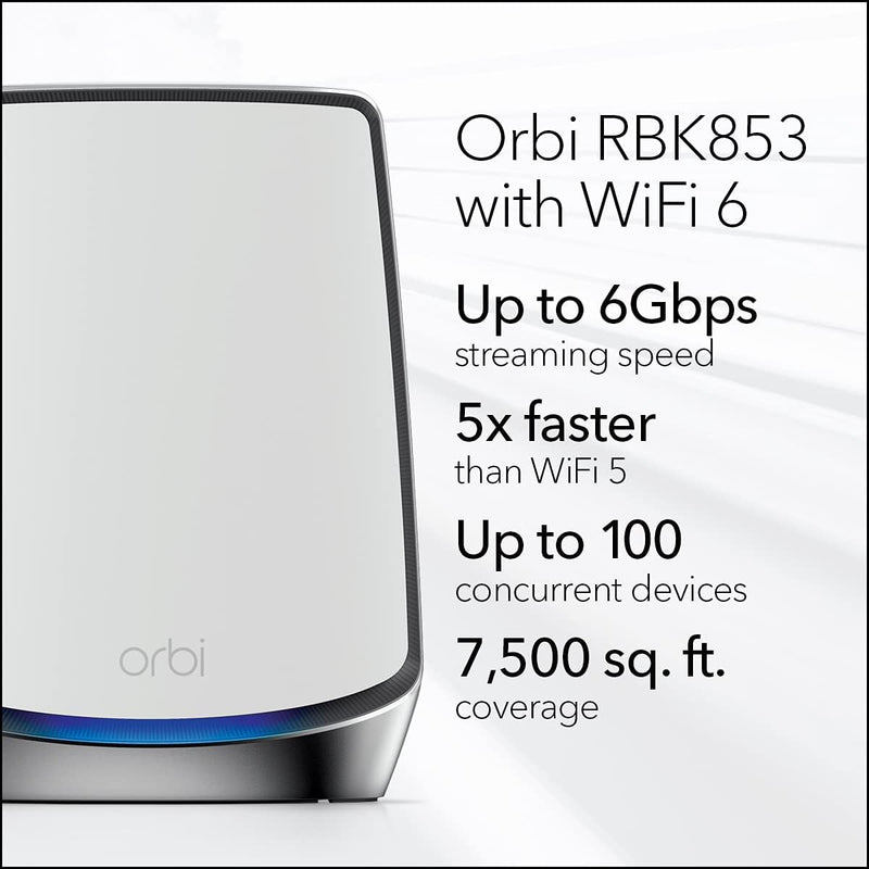 NETGEAR Orbi RBK853 AX6000 WiFi Whole Home Tri-Band Mesh 6 System (3-pack)