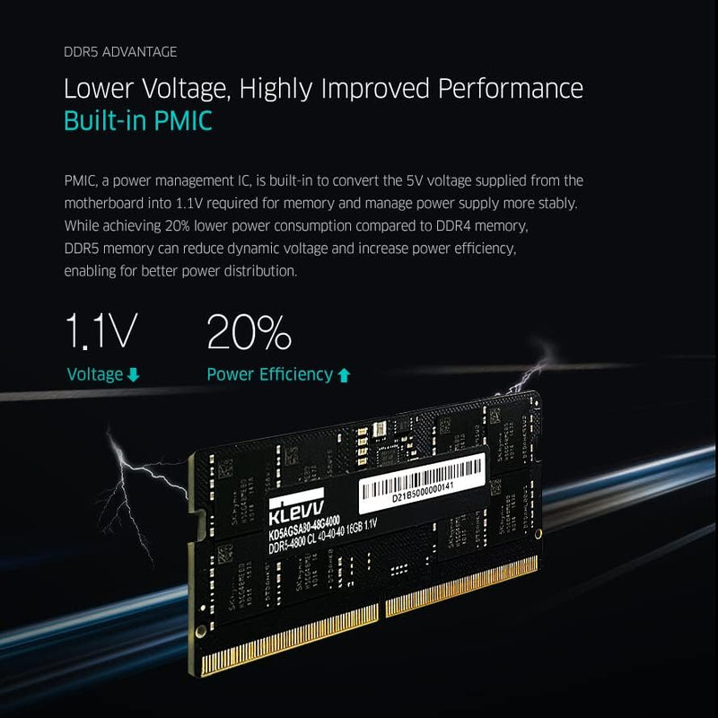 KLEVV DDR5 SODIMM 32GB (1x32GB) DDR5 5600MHz A-DIE SODIMM Notebook Memory SK Hynix Chip SO32-KD5BGSA80-56G460A
