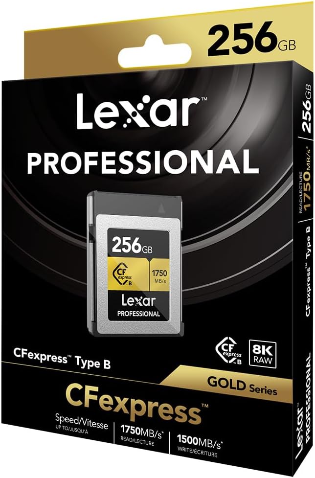 Lexar GOLD SERIES 256GB PROFESSIONAL CFexpress™ TYPE B CARD (up to 1750MB/s read, 1500MB/s write) LCXEXPR256G-RNENG