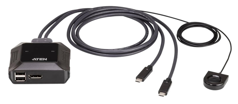 ATEN US3312 2 Port True 4K USB-C DisplayPort Cable KVM Switch w/External Switch Button 