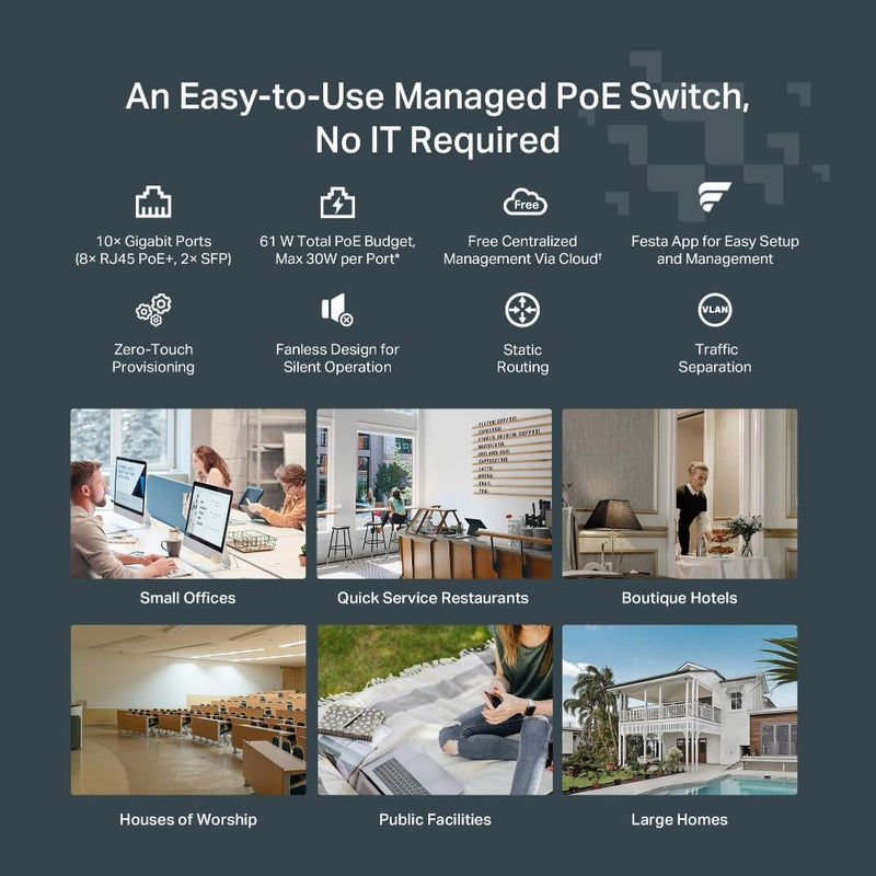 TP-Link Festa FS310GP 10-Port Gigabit Smart Switch with 8-Port PoE+ (TP-NE-FFS310GP)