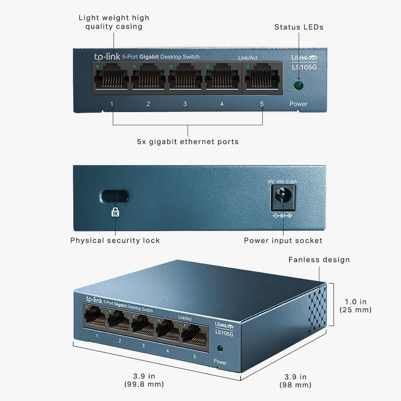 TP-Link LS105G LiteWave 5-Port Gigabit Desktop Steel Switch (DSCP Qos)