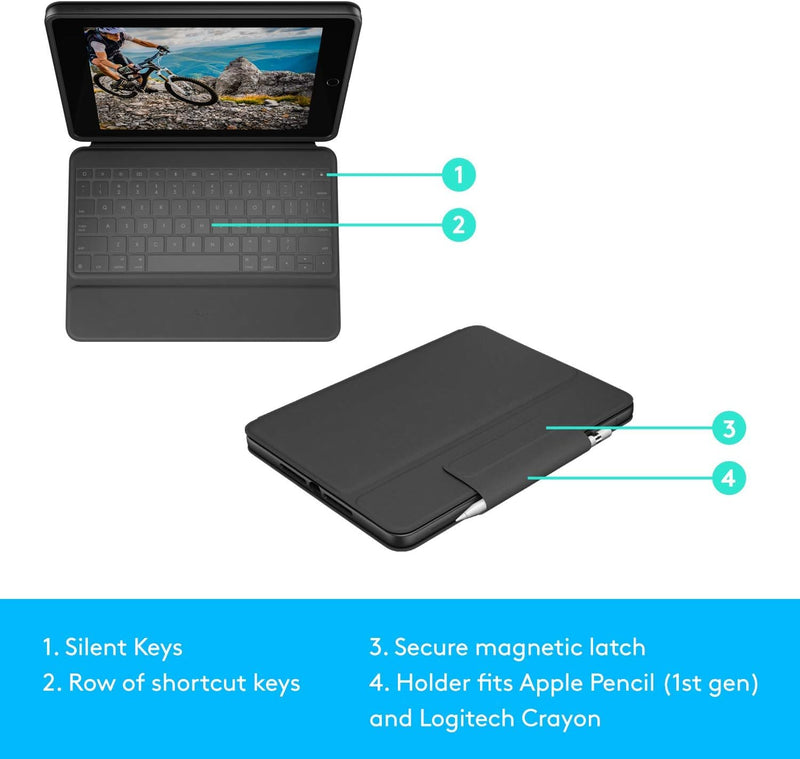 Logitech Rugged Folio 藍牙鍵盤保護殼(iPad 10.2" 第7、8、9代用) 920-009458 原裝行貨