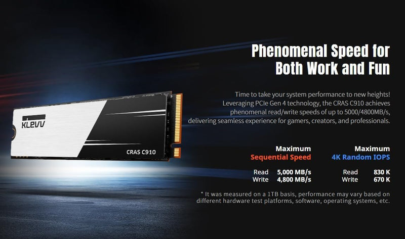 KLEVV 1TB CRAS C910 K01TBM2SP0-C91 M.2 2280 PCIe Gen4 x4 SSD