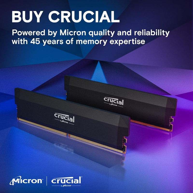 Crucial Pro 32GB Kit (2x16GB) Overclocking Black DDR5-6400 UDIMM CP2K16G64C38U5B (AMD EXPO &amp; Intel XMP 3.0) 
