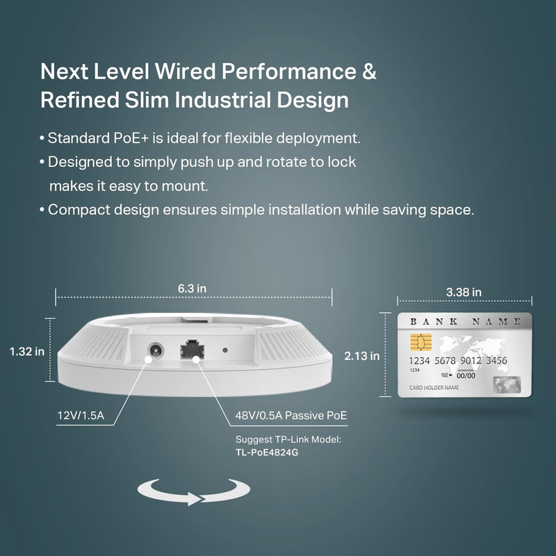 TP-Link Omada EAP610 AX1800 Wireless Gigabit Dual Band Ceiling Mount Wifi 6 Access Point with PoE Support
