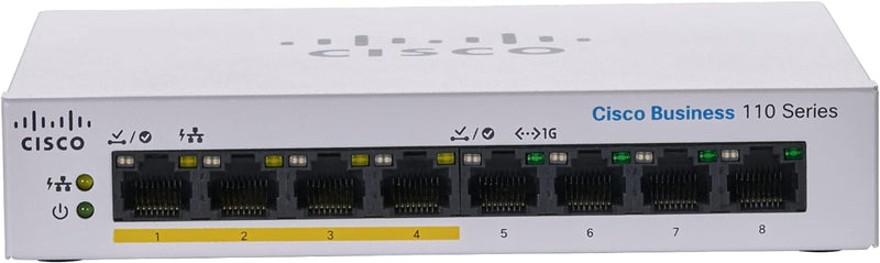 Cisco Business CBS110 8-Port Gigabit (4-Port with PoE, total 32W) PoE Switch (CBS110-8PP-D-UK / NE-1108PPD)