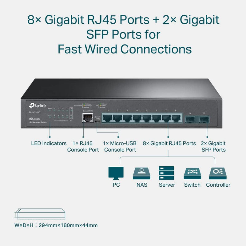 TP-Link TL-SG3210 JetStream 8 Port Gigabit L2+ Managed Switch With 2 SFP+ Slots