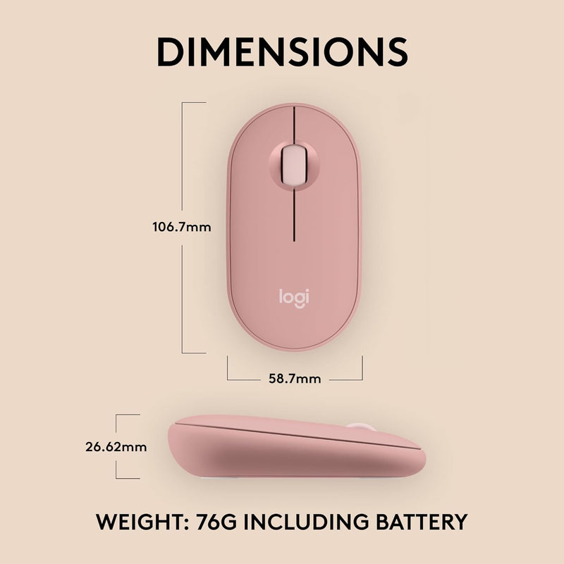 Logitech Pebble Mouse 2 M350s Slim Bluetooth Wireless Mouse Slim Silent Wireless Bluetooth Mouse - Rose Pink Rose Pink 910-006987 Original licensed product