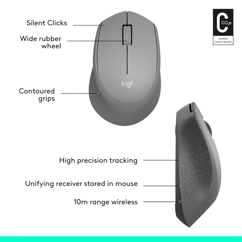 Logitech Silent Plus M331 Wireless Mouse 靜音無線滑鼠 - Grey 灰色 910-004919 原裝行貨
