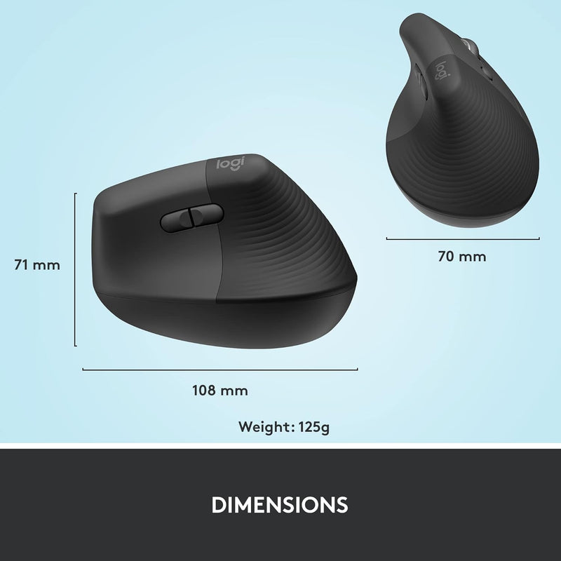 Logitech Lift 人體工學垂直無線滑鼠 - Graphite 石墨灰色