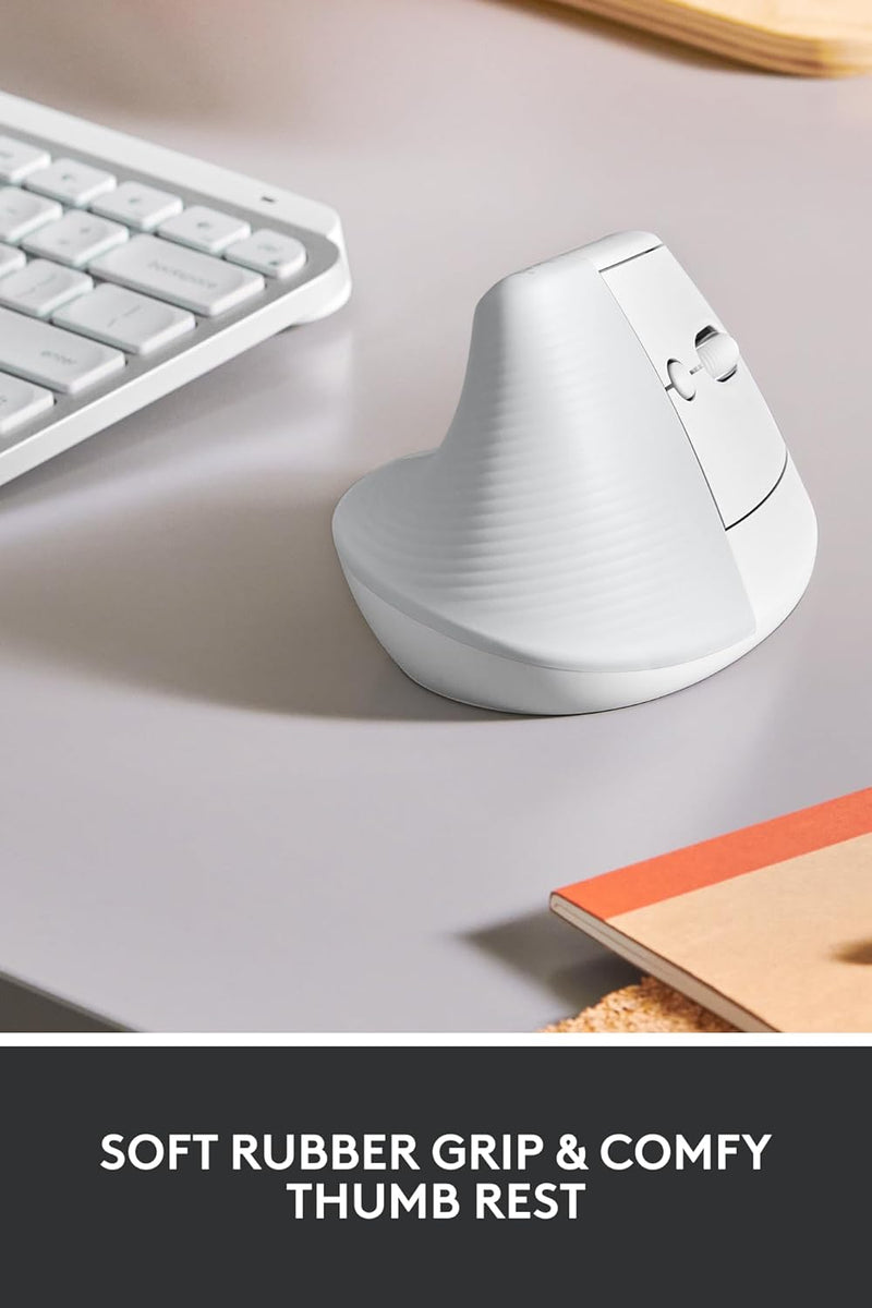 Logitech Lift for Mac Wireless Mouse 人體工學垂直滑鼠 - Pearl White 珍珠白色 910-006470 原裝行貨