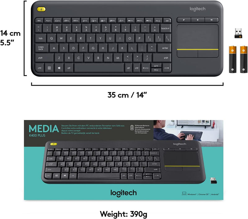 Logitech K400 Plus TV Touch Wireless Trackpad Keyboard (Chinese version) - Black Black 920-007169 Original licensed product 