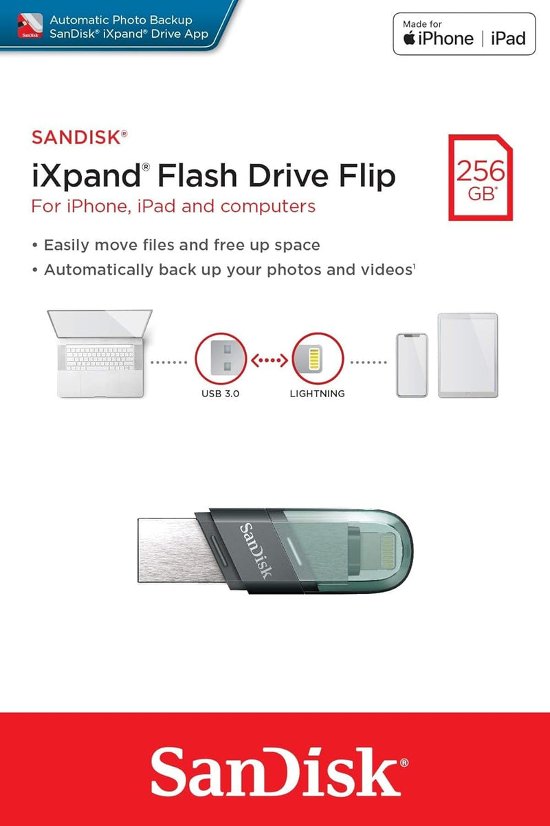 SanDisk 256GB iXpand Flash Drive Flip for iPhone (USB-A and Lightning) 雙用隨身碟 SDIX90N-256G-GN6NE 772-4421