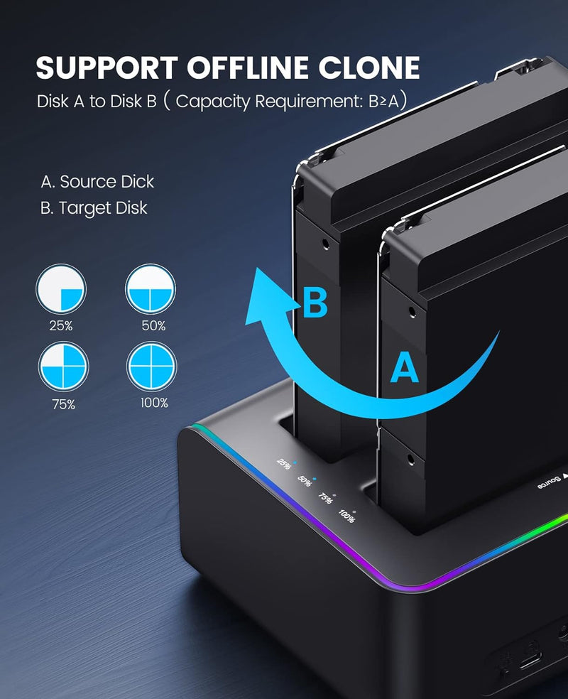 ORICO 2-bay Type-C 10Gbps HDD Docking Station with Auto-Sleep Offline Clone [8828C3-C]