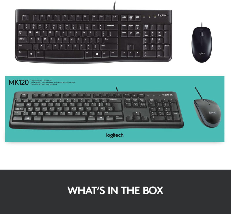 Logitech MK120 Desktop Keyboard and Mouse Wired Keyboard and Mouse Combo 