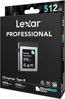 Lexar DIAMOND SERIES 512GB PROFESSIONAL CFexpress™ TYPE B CARD (up to 1900MB/s read, 1700MB/s write) LCXEXDM512G-RNENG