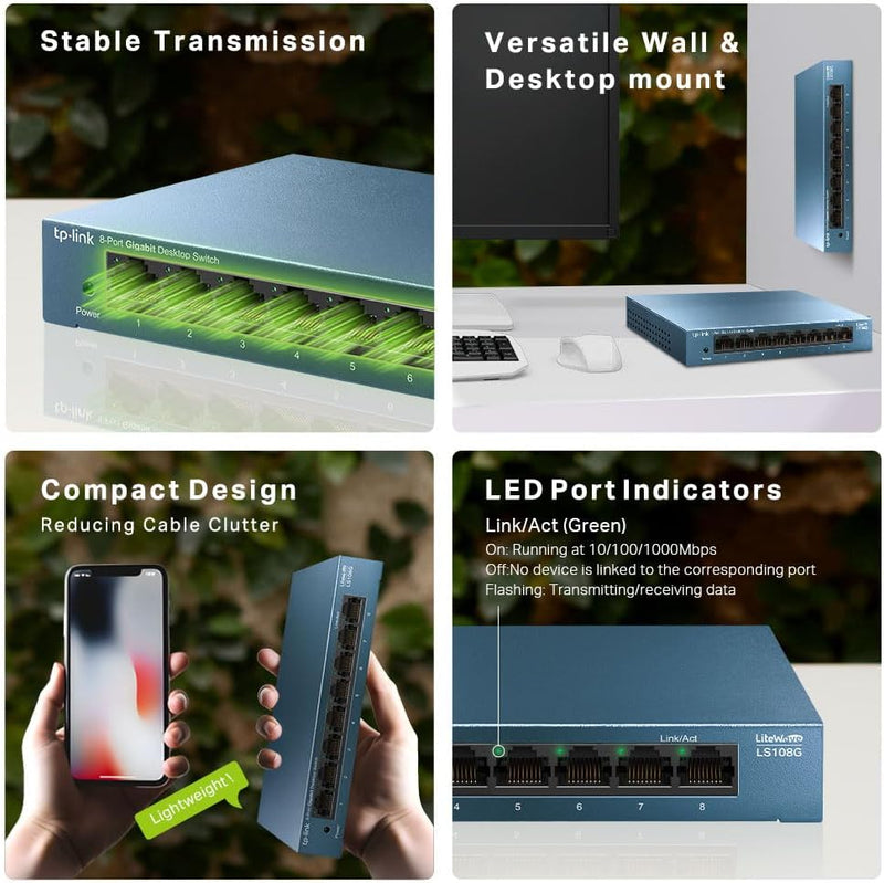 TP-Link LS108G LiteWave 8-Port Gigabit Desktop Steel Switch (DSCP Qos)