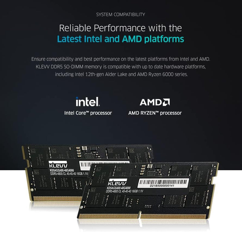 KLEVV DDR5 SODIMM 32GB (1x32GB) DDR5 5600MHz A-DIE SODIMM Notebook Memory SK Hynix Chip SO32-KD5BGSA80-56G460A