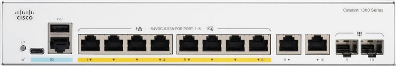 Cisco Catalyst 1300 8-Port Gigabit Ethernet (67W PE+) + 2-Port Combo Advanced Security Managed Switch (C1300-8P-E-2G-UK/NE-138PE2G)