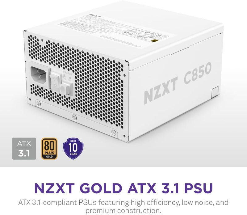 NZXT 850W C850 Gold Matte White 白色 ATX3.1 80Plus Gold Full Modular Power Supply (PA-8G2BW-UK)