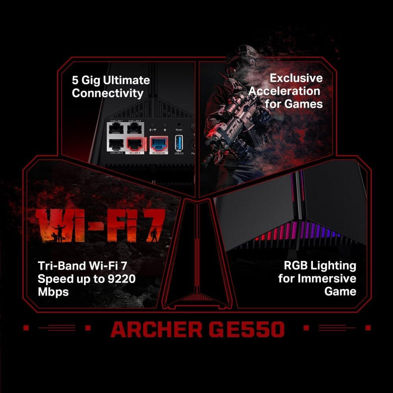 TP-Link Archer GE550 BE9300 Tri-Band Gaming WiFi 7 Router