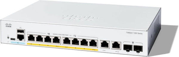 Cisco Catalyst 1300 8-Port Gigabit Ethernet (67W PE+) + 2-Port Combo Advanced Security Managed Switch (C1300-8P-E-2G-UK/NE-138PE2G)